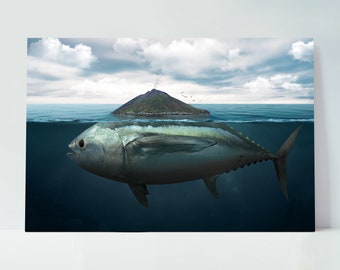 Impresión de arte mural surrealista, peces de la isla Stromboli, fotografía surrealista