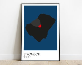 Mapa de la isla de Stromboli, impresión geográfica, cartel de pared