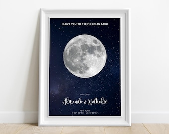 Personalised Gift, Custom Moon Print Black White, Personalized Moon Phase Print, Keepsake Gift, Printable Wedding Gift, Moon Phase Wall Art