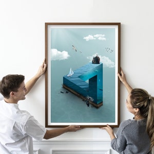 Cartel de ilusiones ópticas, triángulo de Penrose, impresión de arte surrealista imagen 4