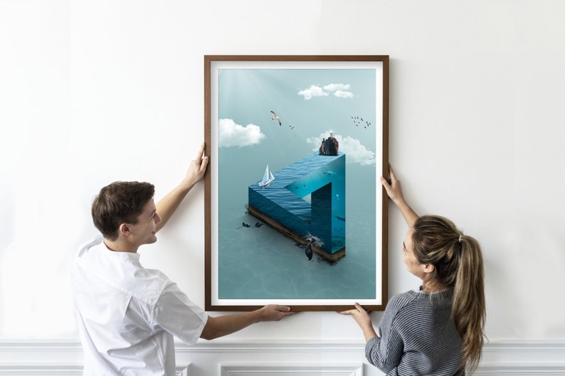 Cartel de ilusiones ópticas, triángulo de Penrose, impresión de arte surrealista imagen 4