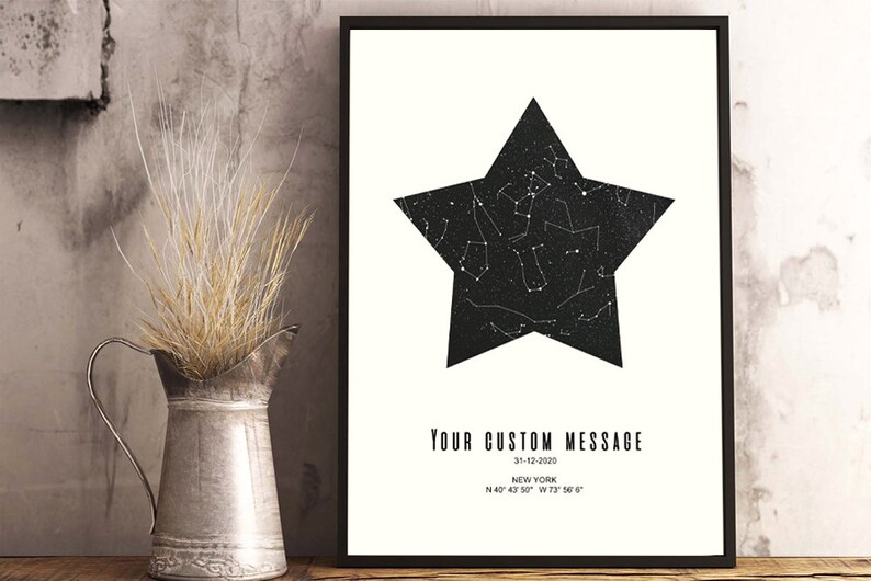 Custom Star Map in Star Shape | Personalized Night Sky With Date ...