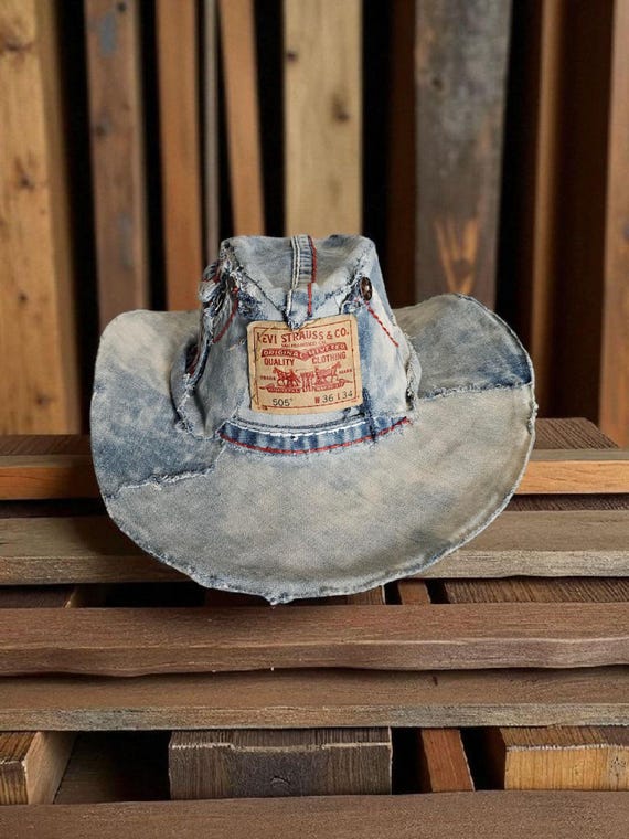 Reworked Levi Denim Cowboy Hat & Necktie - Etsy Israel display picture 1