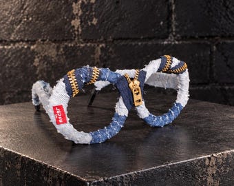 Statement-Brillen mit Reißverschluss aus Used-Denim
