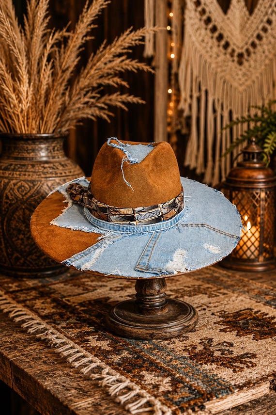 Distressed Fedora Hat & Necktie Set