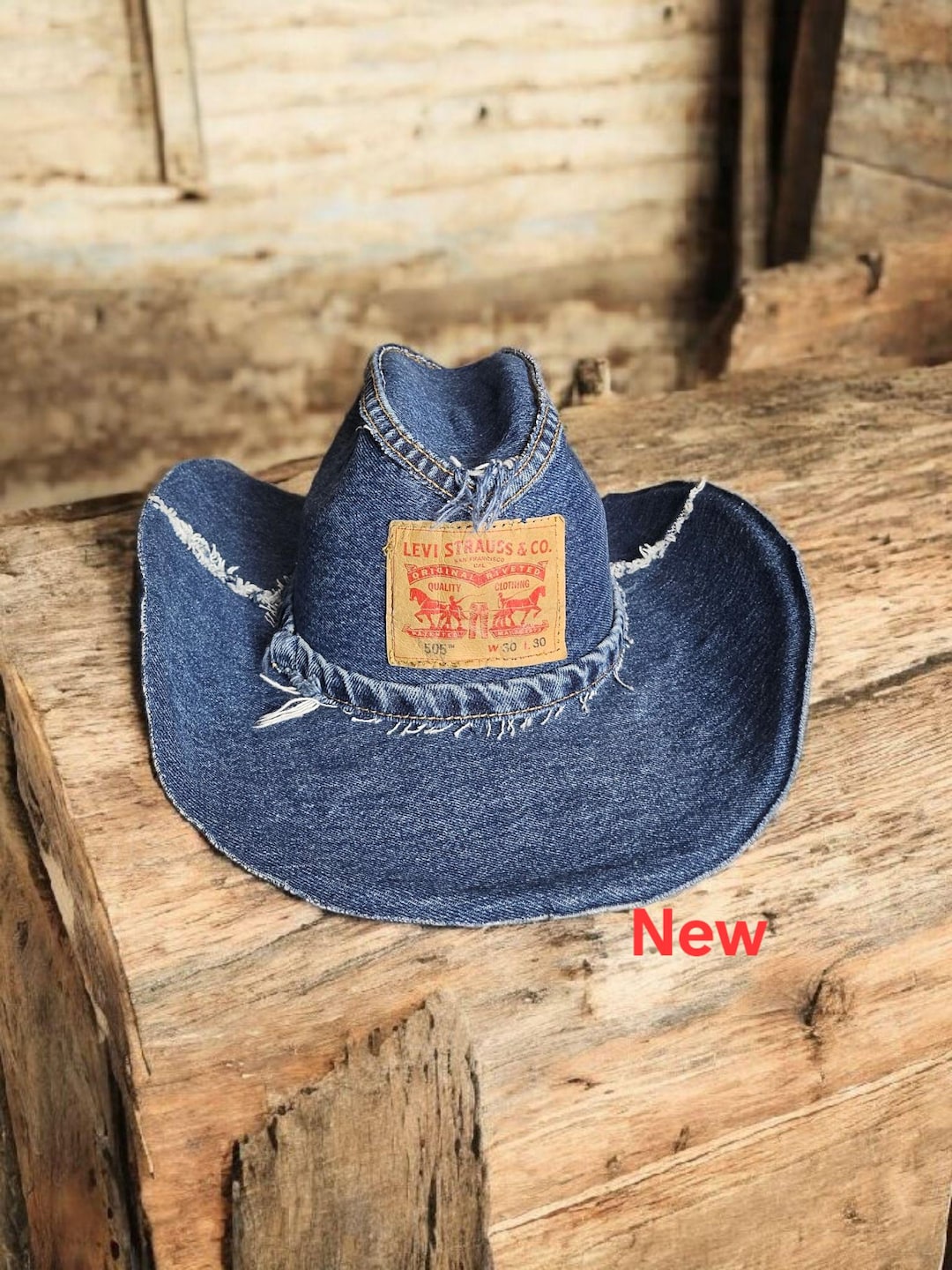 Levi\'s Blue Denim Patchwork Hat VTG Upcycled Levi main image 4