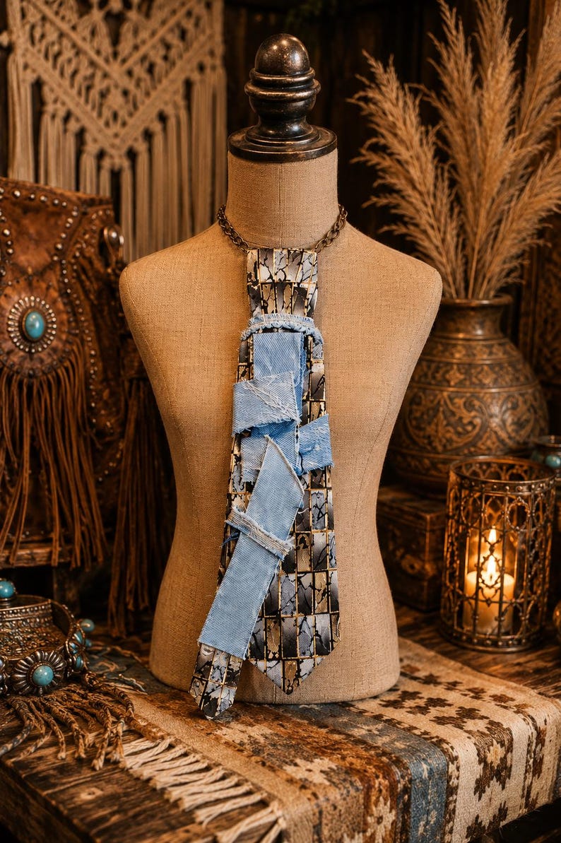 Distressed Fedora Hat & Necktie Set image 2