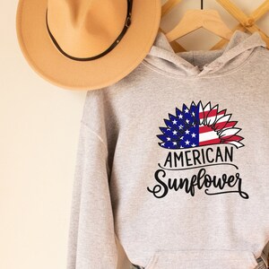 American Sunflower Sweatshirt, Sunflower Hoodie, 4th of July Sweater, Memorial Day Hoodie, Red White and Blue, American Flag Sweater