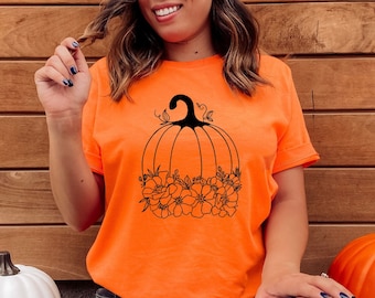 Camisa de calabaza floral, calabaza botánica, camisa de calabaza de Halloween, camisa de otoño, camisa de calabaza para mujeres, camisa de otoño, camisa de Acción de Gracias