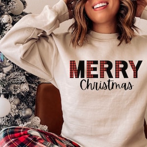 Merry Christmas Sweatrt, Buffalo Plaid, Christmas Sweatrt, Holiday Sweater, Christmas Gift, Christmas Party Sweatrt, Christmas PJs