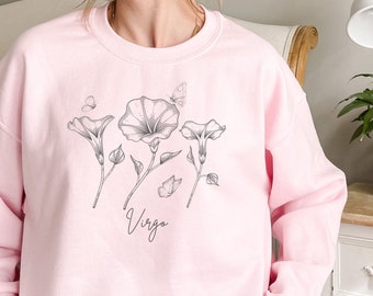 Geburtsmonat Blumen Sweatshirt, September Geburtsmonat Blume, Sternzeichen Pullover, Schmetterling Cottagecore, Schmetterling Sweatshirt, Jungfrau Pullover