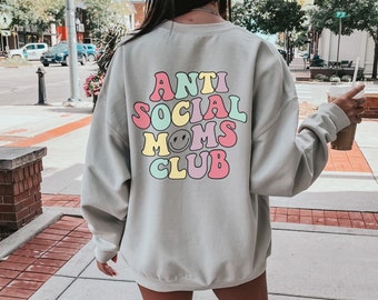 Sudadera Anti Social Moms Club, Anti Social Club, Sudadera Good Moms, Funny Mom Crewneck, Suéter Retro Mom, Regalo Día de la Madre
