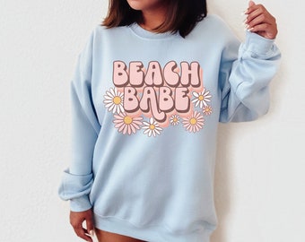 Retro Beach Babe Felpa, VSCO Girl, Coconut Girl Estetica, Trendy Oversize Beach Crewneck, Groovy Summer, Y2K Beachy Oversize