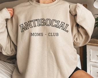 Sudadera Anti Social Moms Club, Anti Social Club, Sudadera Good Moms, Funny Mom Crewneck, Suéter De Mamá De Moda, Regalo Día de las Madres