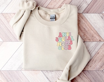 Sudadera Anti Social Moms Club, Anti Social Club, Sudadera Good Moms, Funny Mom Crewneck, Suéter Retro Mom, Regalo Día de la Madre
