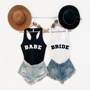 Canottiere Bride and Babe, Bride Babe Tanks, Bachelorette Party Tank, Bach Party Tank, Bridesmaid Proposal, Gift for Bride, Team Bride Tank