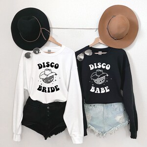 Last Disco Bachelorette Party Shirts, Disco Bride, Nashville Bachelorette Sweatshirt, Disco Cowgirl, Bride Party Sweaters, Retro Bach Party