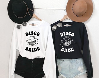 Last Disco Bachelorette Party Shirts, Disco Bride, Nashville Bachelorette Sweatshirt, Disco Cowgirl, Bride Party Sweaters, Retro Bach Party
