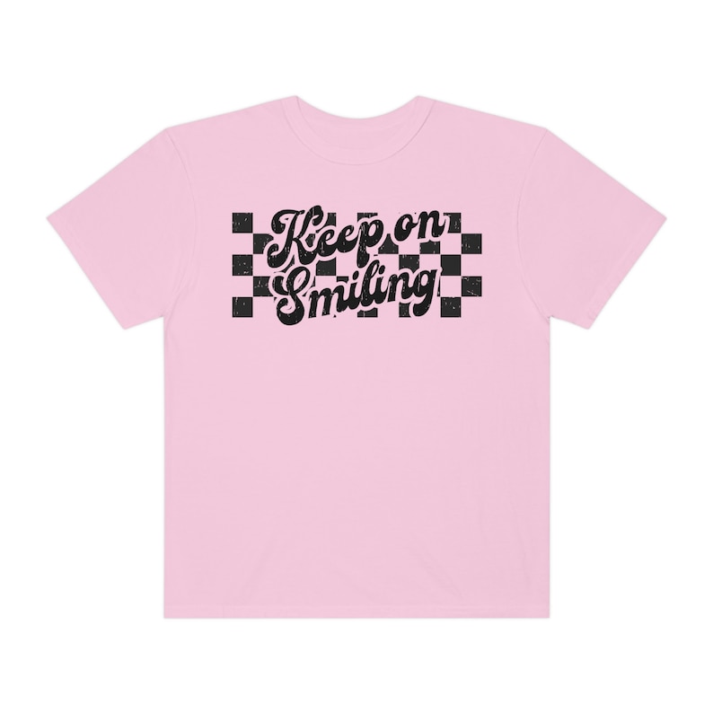 Keep on Smiling Shirt, Positive Quote Tee, VSCO Girl, Preppy Clothes, Trendy Oversized Tshirt Dress, Retro Checker, Happiness Shirt image 6