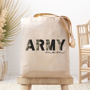 Army Mom Tote Bag, Army Mom Canvas Book Bag, Army Mom Gifts, Military Mom Tote Bag, Military Mom Gift, Camo Book Bag, Mothers Day Gift