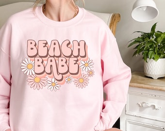 Retro Beach Babe Felpa, VSCO Girl, Coconut Girl Estetica, Trendy Oversize Beach Crewneck, Groovy Summer, Y2K Beachy Oversize