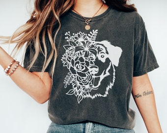 Australian Shepherd T-shirt, Comfort Colors, Aussie Mom Shirt, Floral Dog, Oversized Tshirt Dress, Aussie Mom Gift, Dog Mama Gift, Fur Mom
