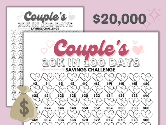 Couple's 20K Savings Challenge Tracker Printable (PDF) - Etsy