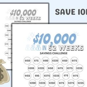 10k in 52 Weeks Savings Tracker Printable Files, Save 10,000 in 1 Year Savings Challenge 2022, BW & Color