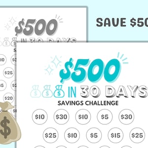 500 in 30 Days Savings Tracker Printable Files, Save Five Hundred in 30 Days Savings Challenge 2022, BW & Color