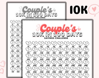 Couple's 10K Savings Challenge Printable Tracker (PDF)