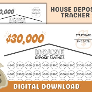 30k House Deposit Tracker, 30000 Home Savings Fund, House Down Payment Printable Savings Tracker PDF File, Color & BW