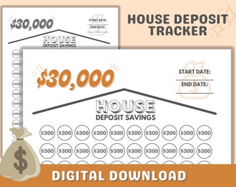 30000 Dollar House Deposit Tracker, Home Savings Printable (PDF File)