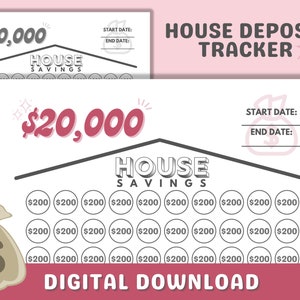 20k House Deposit Tracker, 20000 Home Savings Fund, House Down Payment Printable Savings Tracker PDF File, Color & BW