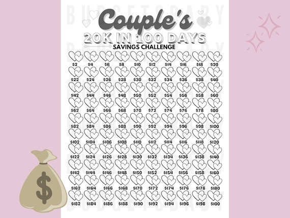 Couple's 20K Savings Challenge Tracker Printable (PDF) - Etsy