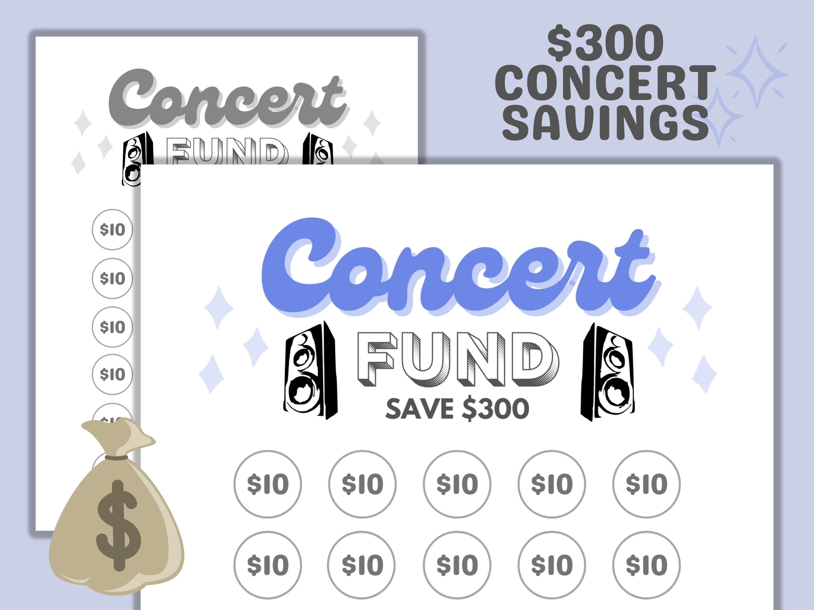 Concert Fund Savings Tracker Printable, 300 Dollar Concert Savings