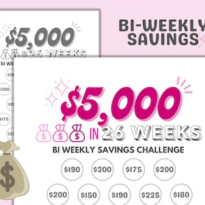 Bi Weekly 5k Savings Challenge, Save 5,000 in 26 Weeks Printable, Biweekly Savings Tracker PDF File | BW & Color