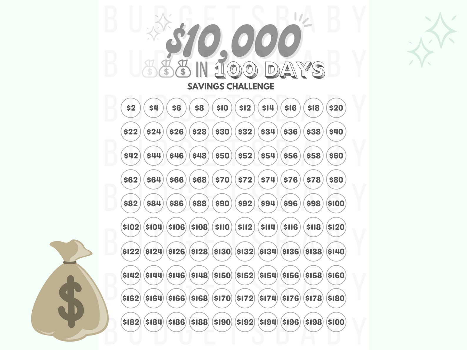 10k In 100 Days Savings Tracker Printable Files Save 10000 Etsy 10k In 100 Days Savings Tracker Printable Files Save 10000 Etsy