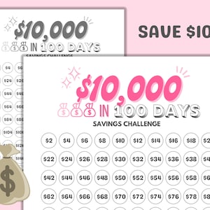 10k in 100 Days Savings Tracker Printable Files, Save 10,000 in 30 Days Savings Challenge 2022, BW & Color
