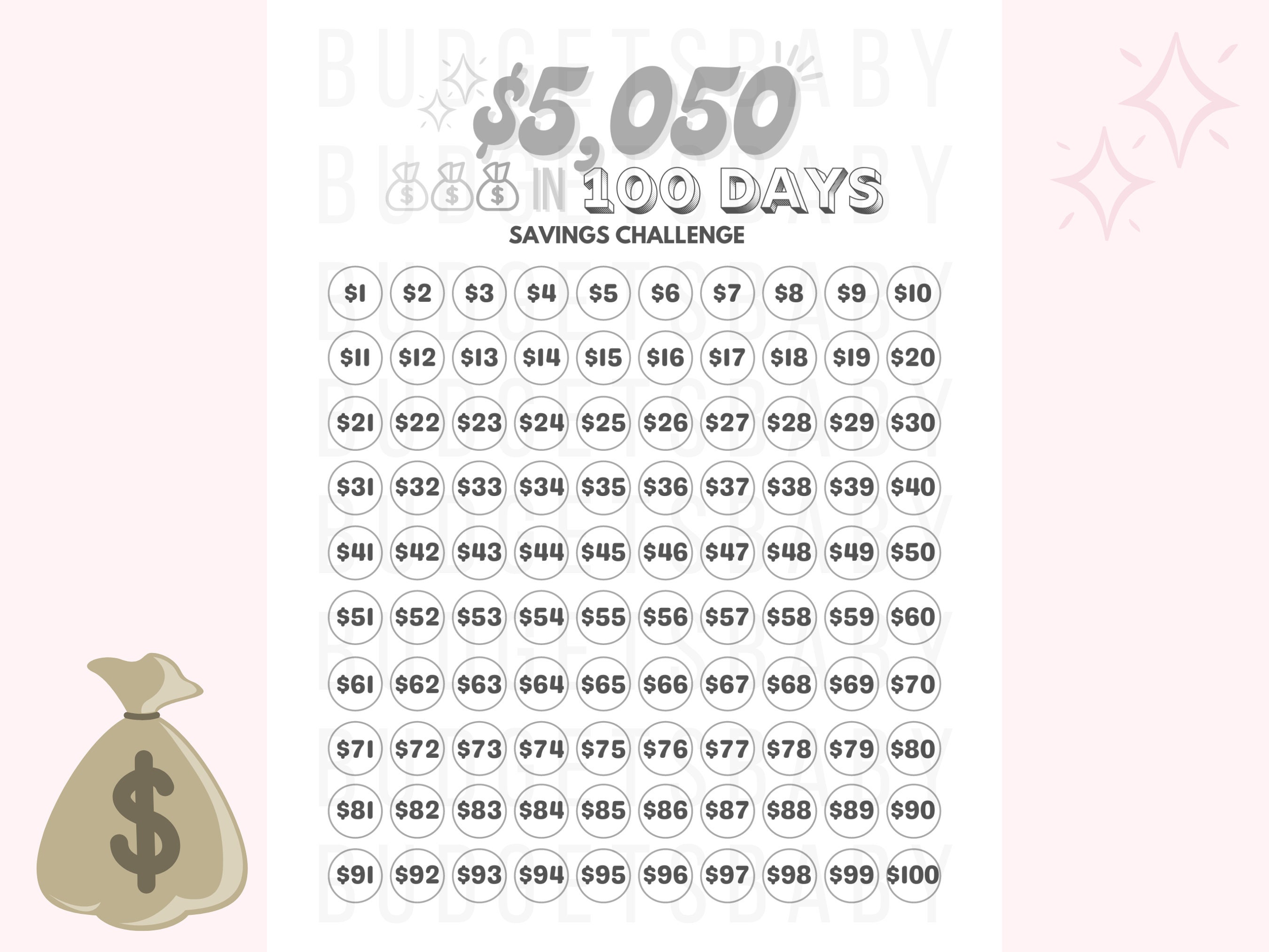 即購入OK★ボックス付き★100days savings challenge 5k in 100 Days Savings Tracker Printable Files, Save 5050 in