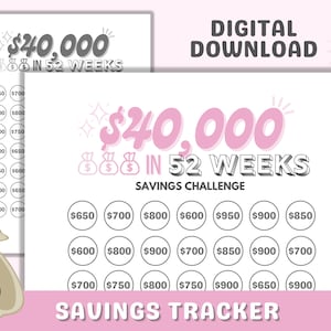 40k in 52 Weeks Savings Tracker Printable File, Save 40,000 in 1 Year Savings Challenge, 40000 Savings Tracker BW & Color