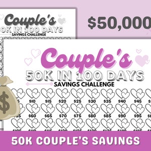 50k in 100 Days Couple's Savings Tracker Printable Files, Save 50000 in 100 Envelopes Couple Family Savings Challenge, BW & Color