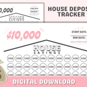 10k House Deposit Tracker, 10k House Renovation Fund, 10000 House Down Payment Printable Savings Tracker PDF File, Color & BW