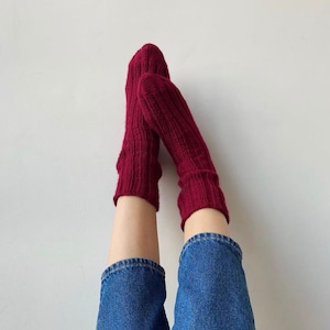 Wool Socks-Hand Made Wool Socks%100 Hand MadeKnitted Woolly Slipper Socks-All Hand Woven Socks,Ukraine Socks,Organic wool socks Red