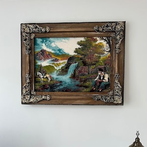 Carpet Tableau, Persian Rug, Wall Carpet - Persian Landscape Carpet, Wall Hanging Carpet Panel-Turkish Carpet-Medieval Tapestry Wall Hanging