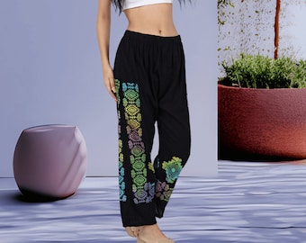 Cargobyxor Randiga Boho Hippy Nepal-byxor Lösa yogabyxor Vuxen Tonåring Funky Festival 100 % bomullstyg | Festivalbyxor Fairtrade-byxor