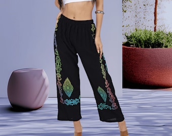 Cargobyxor Randiga Boho Hippy Nepal-byxor Lösa yogabyxor Vuxen Tonåring Funky Festival 100 % bomullstyg | Festivalbyxor Fairtrade-byxor