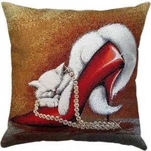 Cat A Belgian Tapestry Cushion Cover Cat Pillow Cushion Cover Pet Lover Jacquard Woven Pillow Cover 18x18 inch Cushion Cover