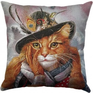 Cat With Crown A Belgian Tapestry Cushion Cover Cat Pillow Cushion Cover Pet Lover Jacquard Woven Pillow Cover 18x18 inch Cushion Cover