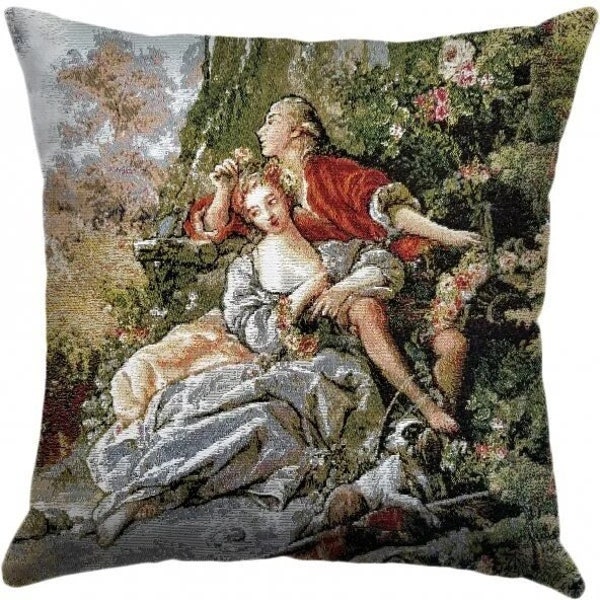 Versailles Decor - French home decor -Romeo & Juliet- François - Boucher Painting - Gobelin Throw Pillow  - Belgian Tapestry Pillow Cover