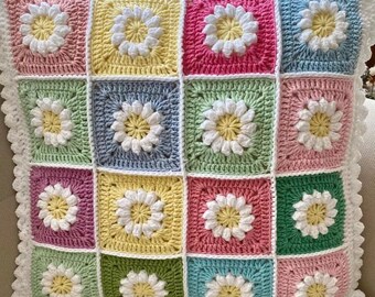 Nice Crochet Daisy Afghan Pillow, granny square-Handmade crochet  pillow Handmade crochet pillow